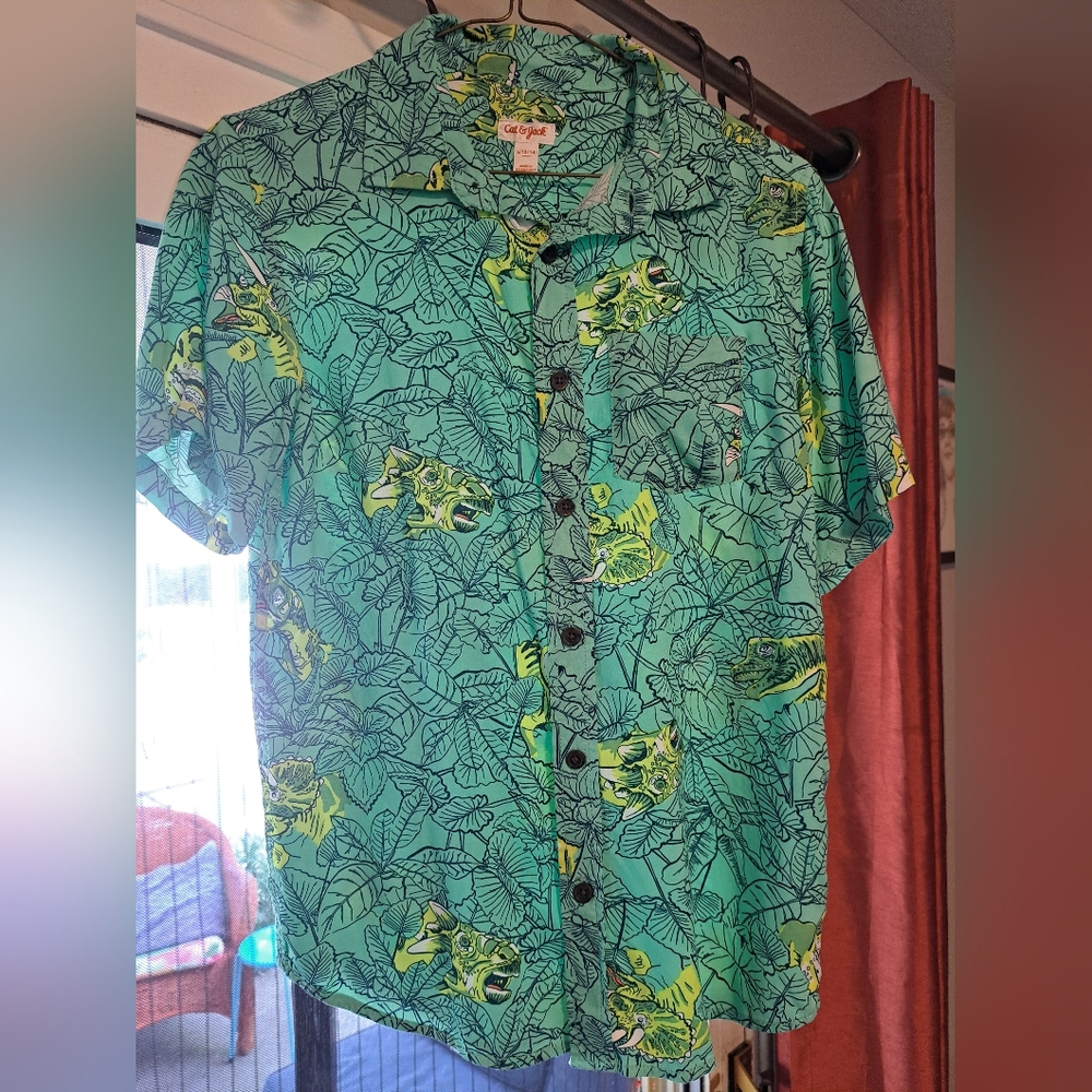 Cat & Jack Teal Leaf Print Shirt